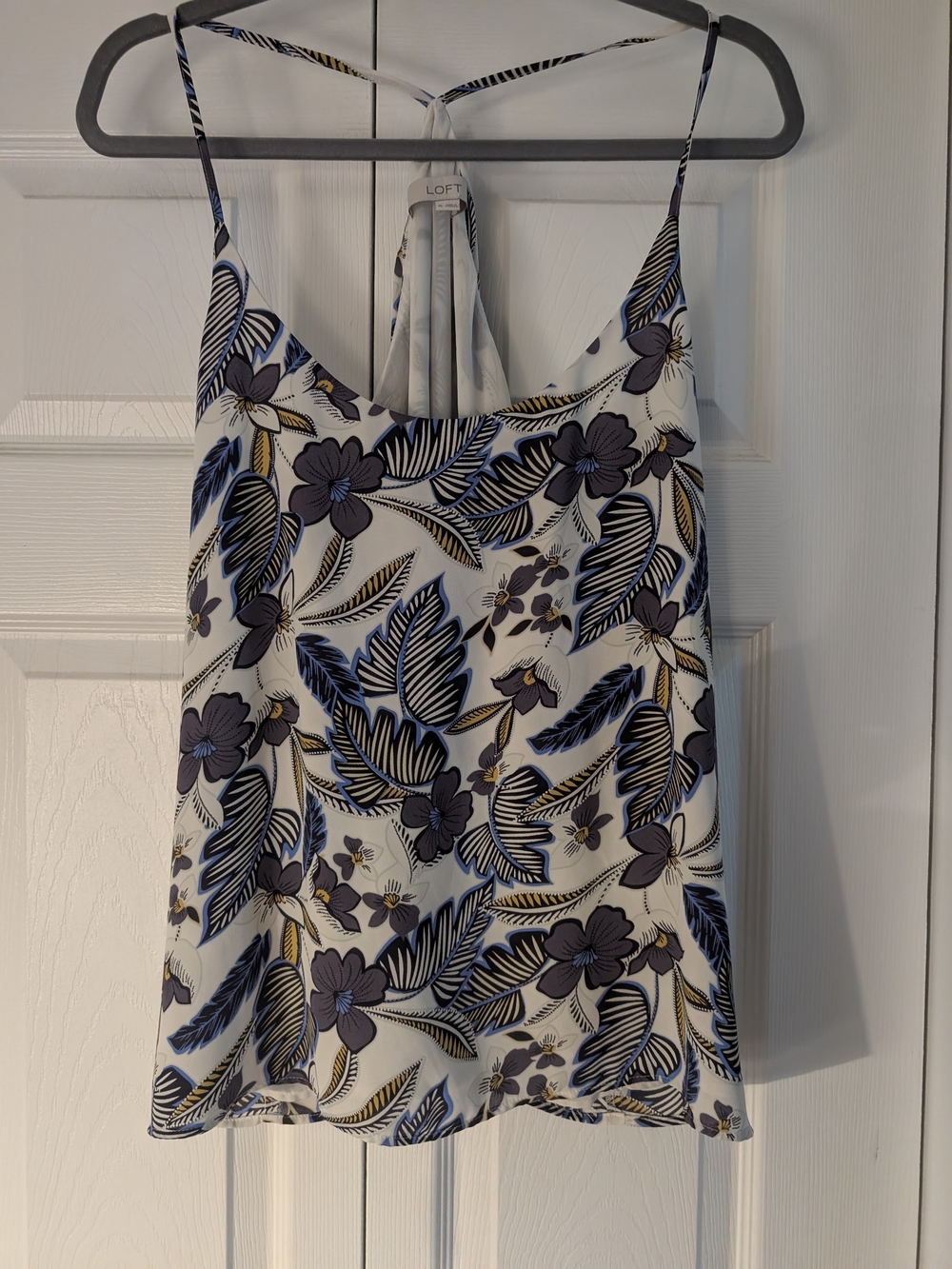 LOFT Floral Spaghetti-Strap Camisole in White, Navy & Gold